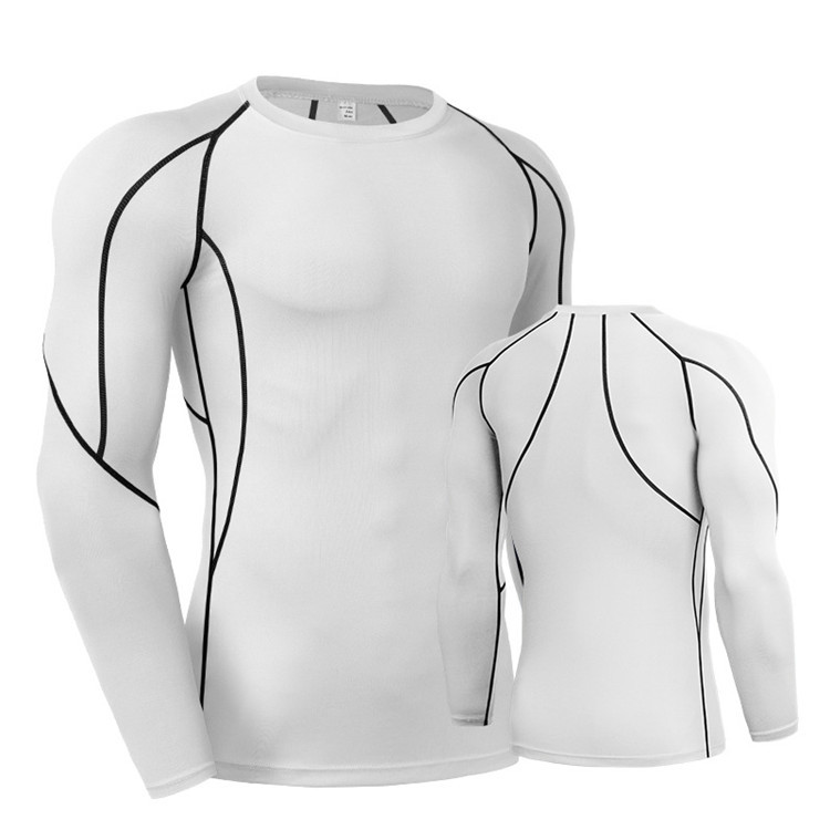 Mens  Gym Compression Tops Solid Color Stretch Base Layer Shirt  Quick-drying Breathable Custom Long Sleeve T Shirt