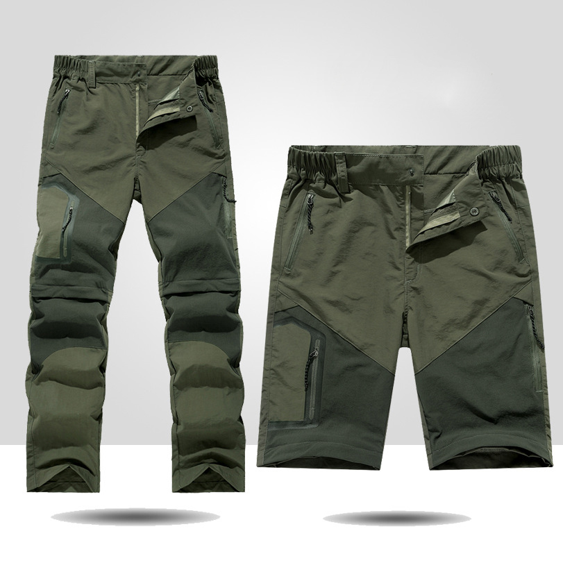 Men's Outdoor Quick-Drying Casual Pants Summer Thin Elastic Breathable Trousers Detachable Shorts Mid Waist Knitted Front Style