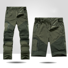 Men's Outdoor Quick-Drying Casual Pants Summer Thin Elastic Breathable Trousers Detachable Shorts Mid Waist Knitted Front Style