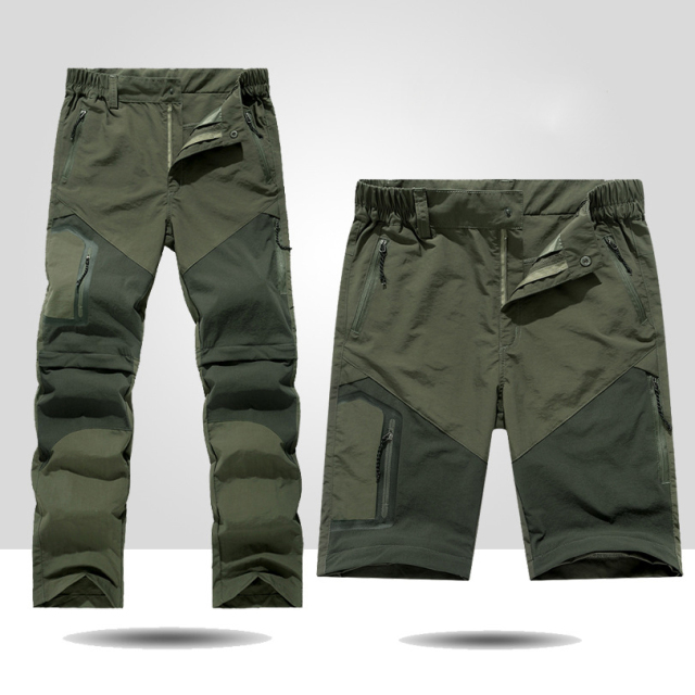 Men's Outdoor Quick-Drying Casual Pants Summer Thin Elastic Breathable Trousers Detachable Shorts Mid Waist Knitted Front Style
