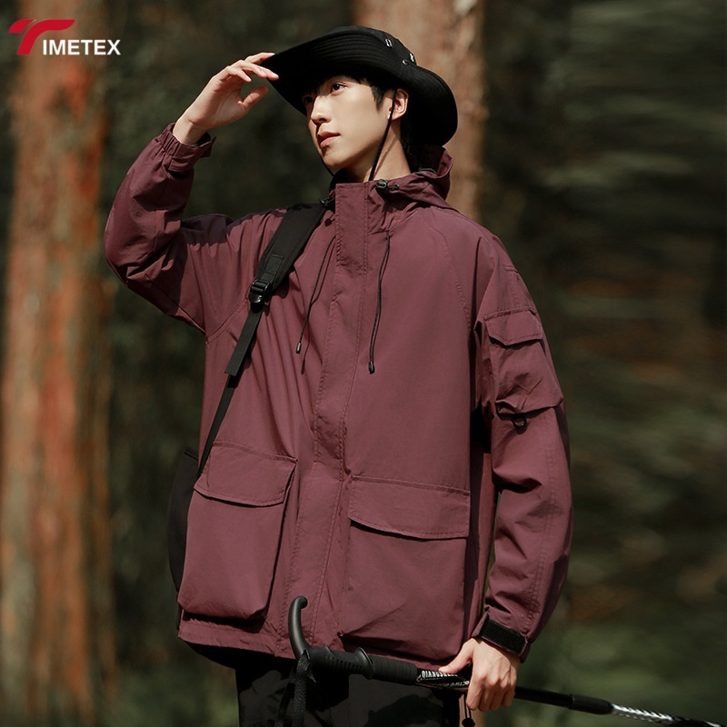 TIMETEX Vintage Safari Jacket for Men Stand Collar Zipper Closure Waterproof 3XL Autumn Winter Wear with Solid Pattern