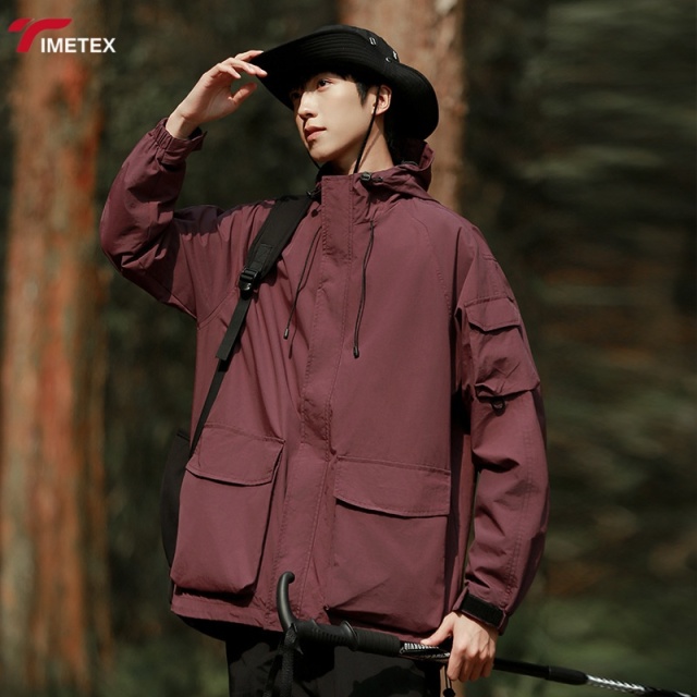 TIMETEX Vintage Safari Jacket for Men Stand Collar Zipper Closure Waterproof 3XL Autumn Winter Wear with Solid Pattern