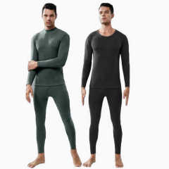 Men Round Neck Cationic Thermal Underwear Men Moisture Wicking Underwear Knee Pad Long Pants Suit