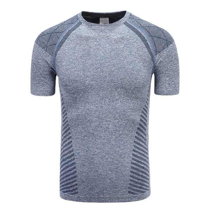 Quick-Drying Custom Men's Sports T-Shirt Summer Crewneck Striped Base Seamless Short-Sleeved Polyester Knitted Sports T-Shirt