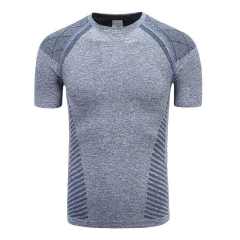 Quick-Drying Custom Men's Sports T-Shirt Summer Crewneck Striped Base Seamless Short-Sleeved Polyester Knitted Sports T-Shirt