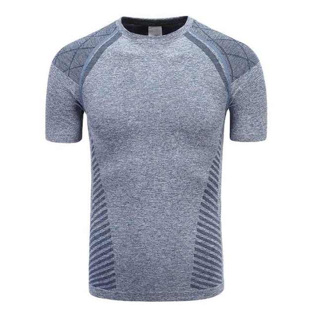 Quick-Drying Custom Men's Sports T-Shirt Summer Crewneck Striped Base Seamless Short-Sleeved Polyester Knitted Sports T-Shirt