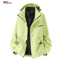 Timetex Three-in-One Waterproof Winter Coat Detachable Stand Collar Long Soft Hardshell Soft Shell Solid Zipper Outdoor Print