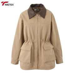TIMETEX  Women's Hooded Zipper Drawstring Waist Windbreaker Jacket Puffer Embroidery Logo Decoration Woven for Autumn Season