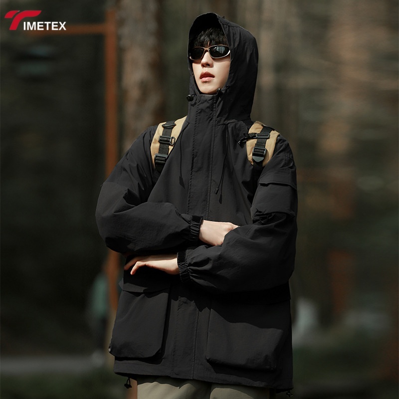 TIMETEX Vintage Safari Jacket for Men Stand Collar Zipper Closure Waterproof 3XL Autumn Winter Wear with Solid Pattern