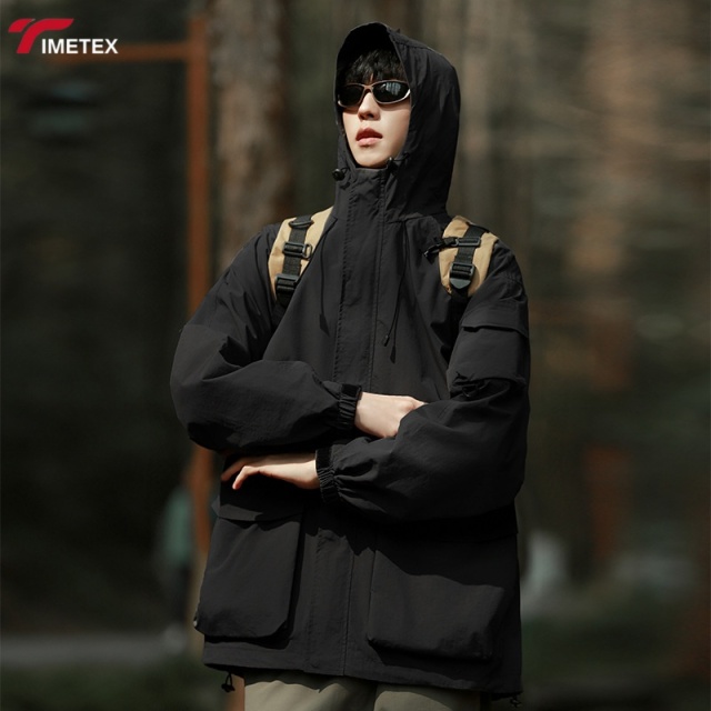 TIMETEX Vintage Safari Jacket for Men Stand Collar Zipper Closure Waterproof 3XL Autumn Winter Wear with Solid Pattern