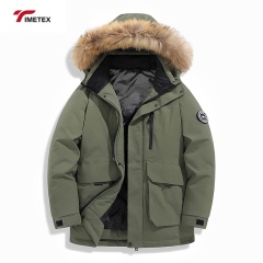 TIMETEX Men's Casual Winter Long Windproof Parka with Breathable Zipper Outdoor Wear White Duck Down Coat Breathable Clothing