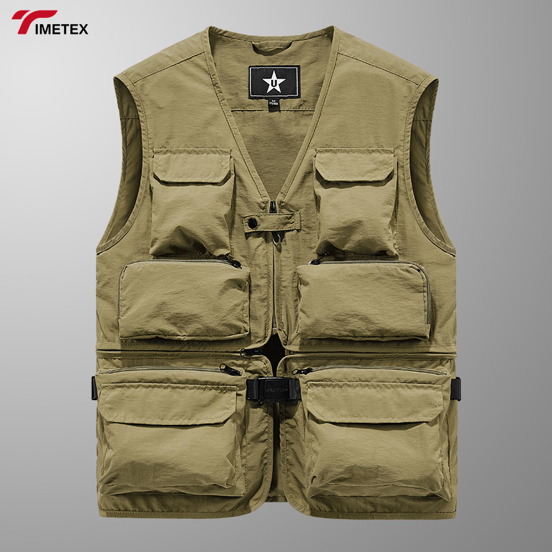 Men's Casual Large Size Waistcoat New Outdoor Canvas Tooling Multi-Pocket Clip Winter Use Loose Fit Fishing Vest