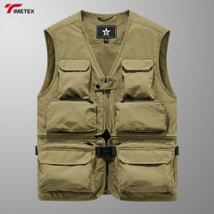 Men's Casual Large Size Waistcoat New Outdoor Canvas Tooling Multi-Pocket Clip Winter Use Loose Fit Fishing Vest