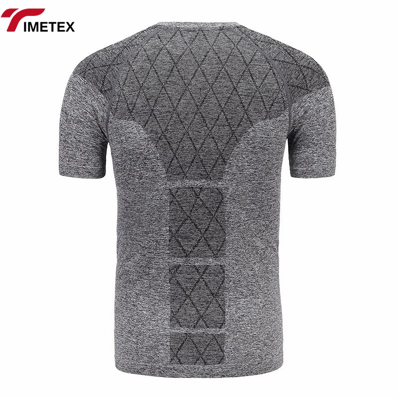 Quick-Drying Custom Men's Sports T-Shirt Summer Crewneck Striped Base Seamless Short-Sleeved Polyester Knitted Sports T-Shirt