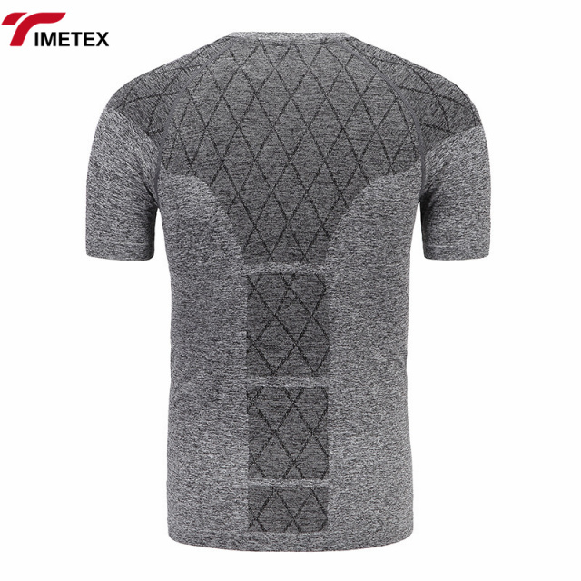 Quick-Drying Custom Men's Sports T-Shirt Summer Crewneck Striped Base Seamless Short-Sleeved Polyester Knitted Sports T-Shirt