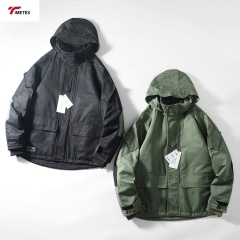 Men's Adult Polyester Fiber Jacket Waterproof Identification Long Canvas Sporty Style Zipper Front Winter Carrying Shearing