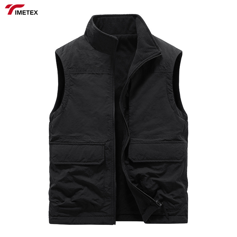 Men's Casual Autumn Winter Outdoor Waistcoat Double-Sided Wear Velvet Vest with Multi-Pocket Leisure Cargo Vest Sleeveless Coat