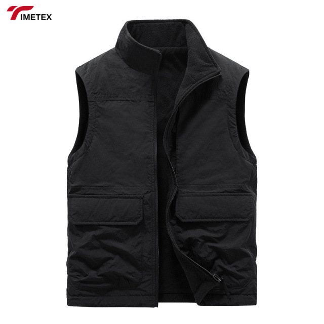 Men's Casual Autumn Winter Outdoor Waistcoat Double-Sided Wear Velvet Vest with Multi-Pocket Leisure Cargo Vest Sleeveless Coat