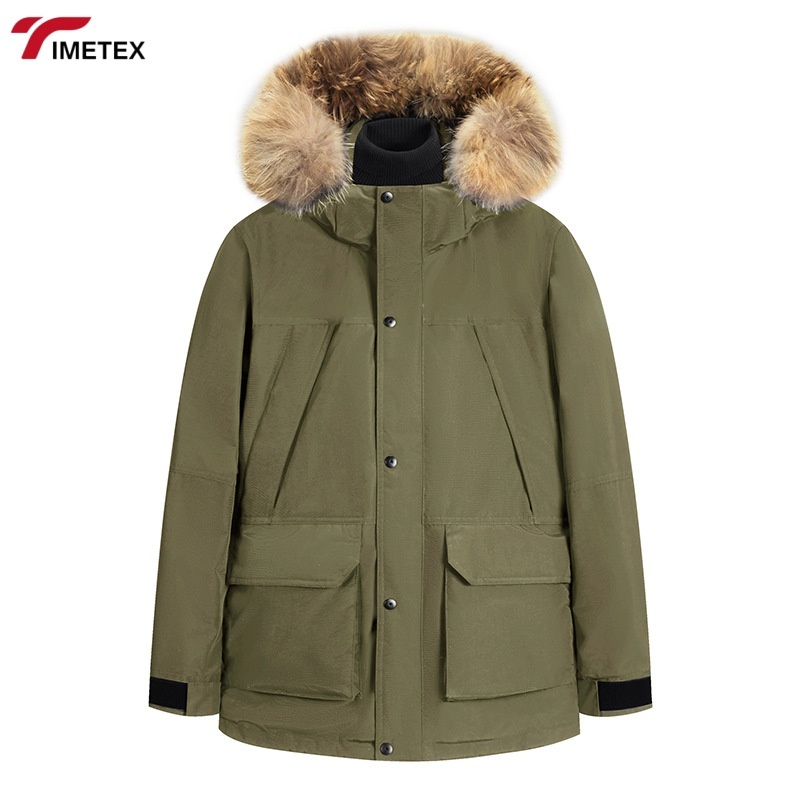 TIMETEX Custom Men's Workman's Jacket White Duck Thick Winter Protection Fur Collar Hood Windproof Waterproof Reversible