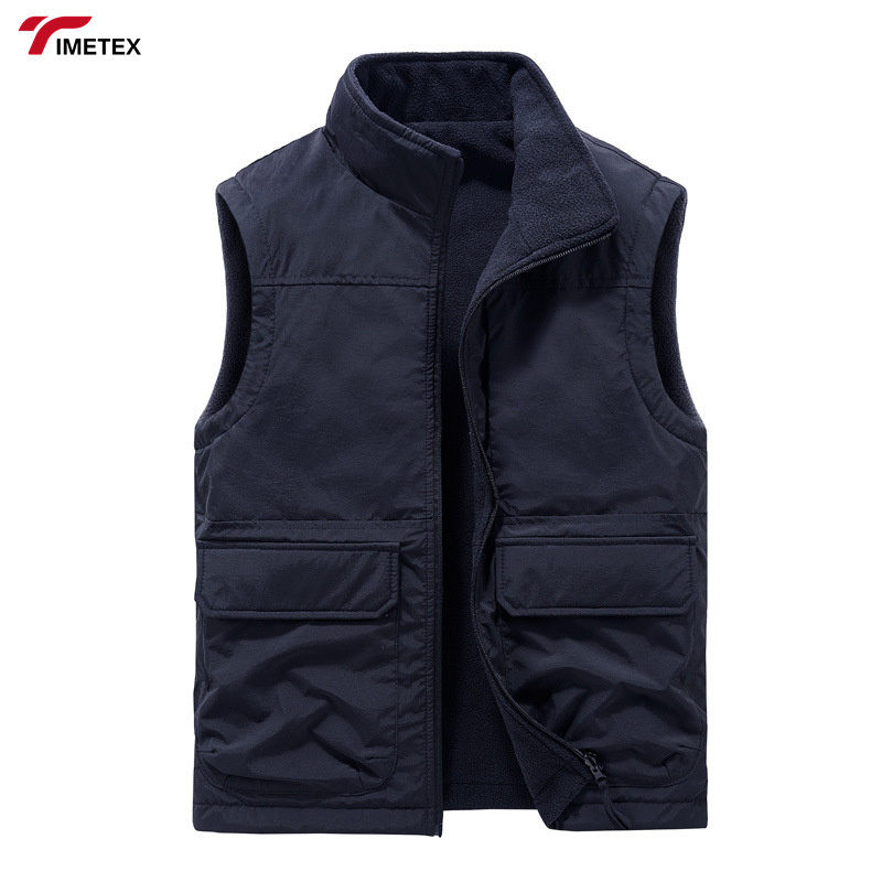 Men's Casual Autumn Winter Outdoor Waistcoat Double-Sided Wear Velvet Vest with Multi-Pocket Leisure Cargo Vest Sleeveless Coat