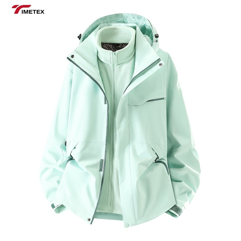 Timetex Three-in-One Waterproof Winter Coat Detachable Stand Collar Long Soft Hardshell Soft Shell Solid Zipper Outdoor Print