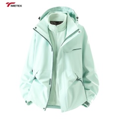 Timetex Three-in-One Waterproof Winter Coat Detachable Stand Collar Long Soft Hardshell Soft Shell Solid Zipper Outdoor Print