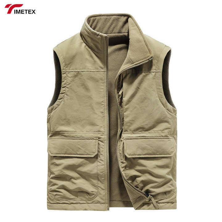 Men's Casual Autumn Winter Outdoor Waistcoat Double-Sided Wear Velvet Vest with Multi-Pocket Leisure Cargo Vest Sleeveless Coat