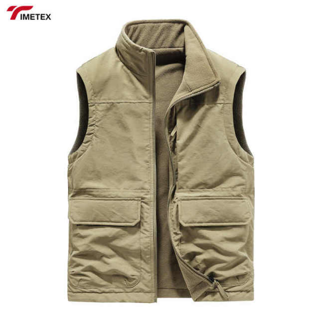 Men's Casual Autumn Winter Outdoor Waistcoat Double-Sided Wear Velvet Vest with Multi-Pocket Leisure Cargo Vest Sleeveless Coat