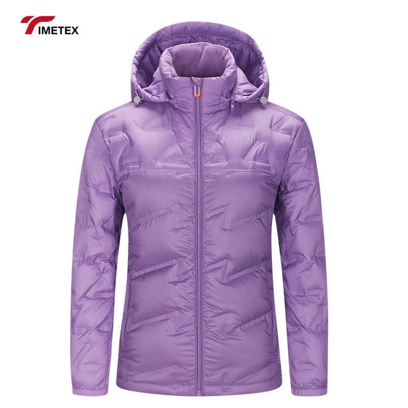 TIMETEX Vintage Style Slim Lightweight Puffer Jacket 6XL Size Rabbit Fur Canvas Stand Collar Zipper Closure Front Finished