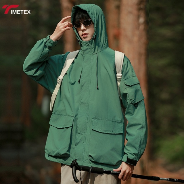 TIMETEX Vintage Safari Jacket for Men Stand Collar Zipper Closure Waterproof 3XL Autumn Winter Wear with Solid Pattern