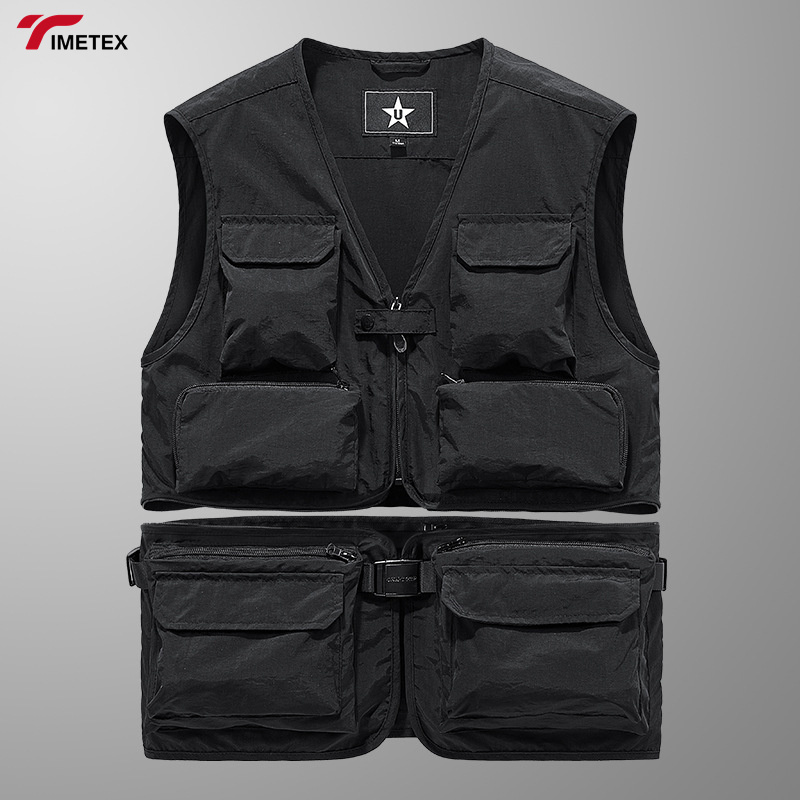 Men's Casual Large Size Waistcoat New Outdoor Canvas Tooling Multi-Pocket Clip Winter Use Loose Fit Fishing Vest
