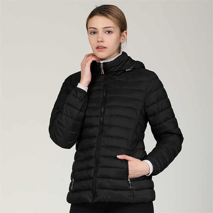 2024 Autumn New Style Fashion Womans Long Sleeve Thin  Full Zipper Jacket  Hooded Windproof  Warm Down Jacket