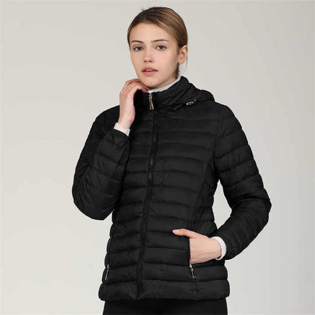 2024 Autumn New Style Fashion Womans Long Sleeve Thin  Full Zipper Jacket  Hooded Windproof  Warm Down Jacket