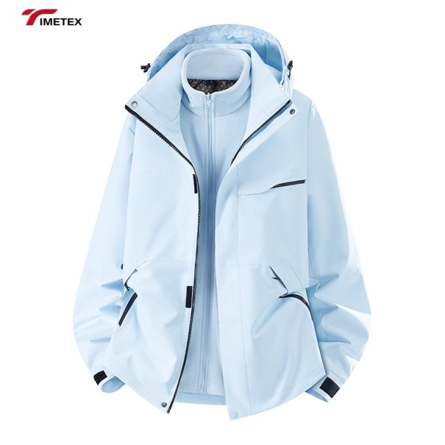 Timetex Three-in-One Waterproof Winter Coat Detachable Stand Collar Long Soft Hardshell Soft Shell Solid Zipper Outdoor Print