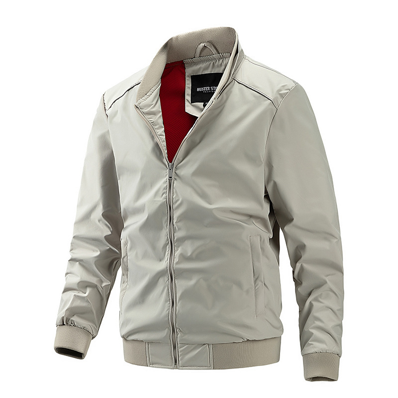 Men's Casual Light Baseball Flight Jacket Fashionable Cargo Design with Stand Collar for Spring Autumn Winter