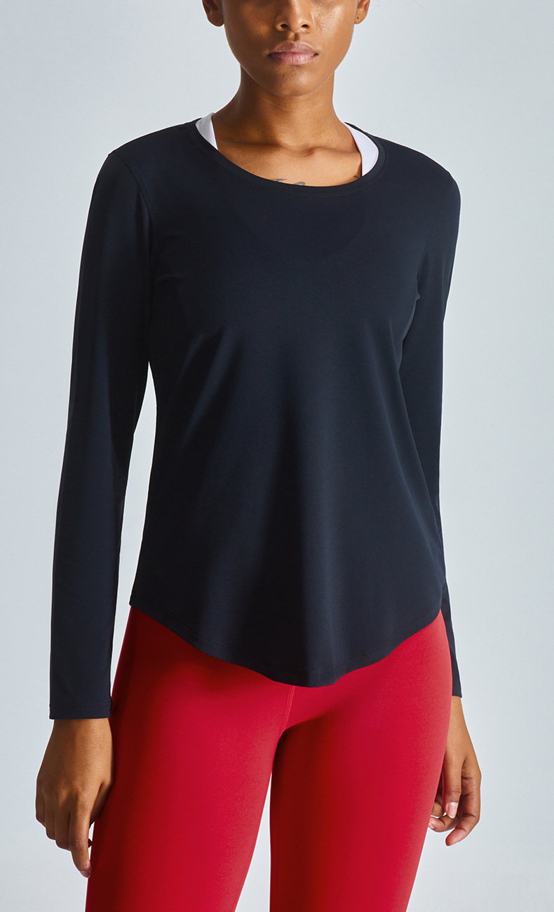 TIMETEX Women  Long Sleeve Fitness  Yoga Wear Sportswear Crewneck Lightweight Active Running  Curved Hem T-shirt