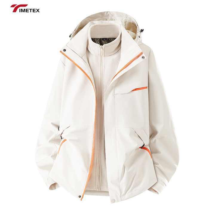Timetex Three-in-One Waterproof Winter Coat Detachable Stand Collar Long Soft Hardshell Soft Shell Solid Zipper Outdoor Print
