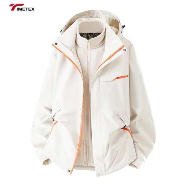 Timetex Three-in-One Waterproof Winter Coat Detachable Stand Collar Long Soft Hardshell Soft Shell Solid Zipper Outdoor Print