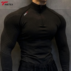 Men's Black Long Sleeve Compression Gym T-Shirt Athletic Polyester Spandex Workout Clothing-Solid Fit Running Men Style