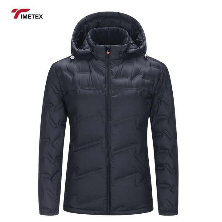 TIMETEX Vintage Style Slim Lightweight Puffer Jacket 6XL Size Rabbit Fur Canvas Stand Collar Zipper Closure Front Finished