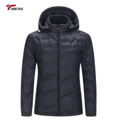TIMETEX Vintage Style Slim Lightweight Puffer Jacket 6XL Size Rabbit Fur Canvas Stand Collar Zipper Closure Front Finished