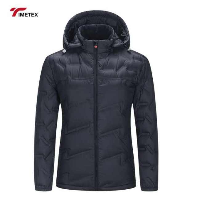TIMETEX Vintage Style Slim Lightweight Puffer Jacket 6XL Size Rabbit Fur Canvas Stand Collar Zipper Closure Front Finished