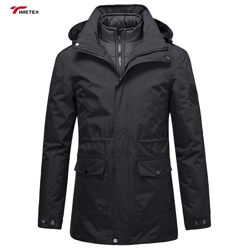 Casual Winter Waterproof Mid-Length Jacket for Mountain Climbing Polyester Flat-Dyed Zipper Closure Long Style
