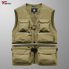 Men's Casual Large Size Waistcoat New Outdoor Canvas Tooling Multi-Pocket Clip Winter Use Loose Fit Fishing Vest