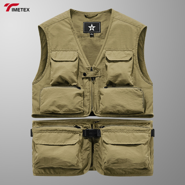 Men's Casual Large Size Waistcoat New Outdoor Canvas Tooling Multi-Pocket Clip Winter Use Loose Fit Fishing Vest