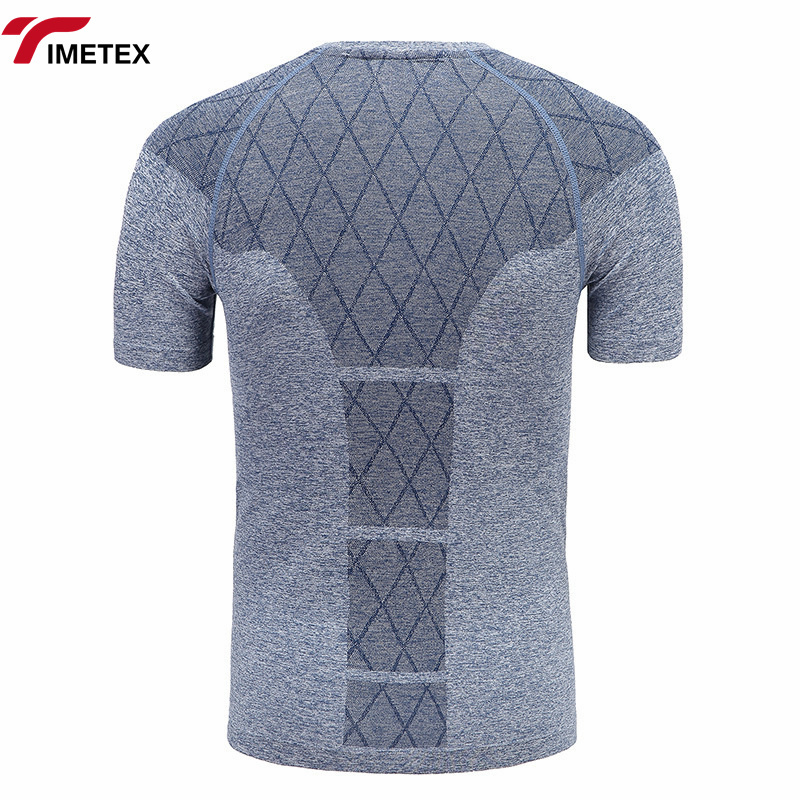 Quick-Drying Custom Men's Sports T-Shirt Summer Crewneck Striped Base Seamless Short-Sleeved Polyester Knitted Sports T-Shirt
