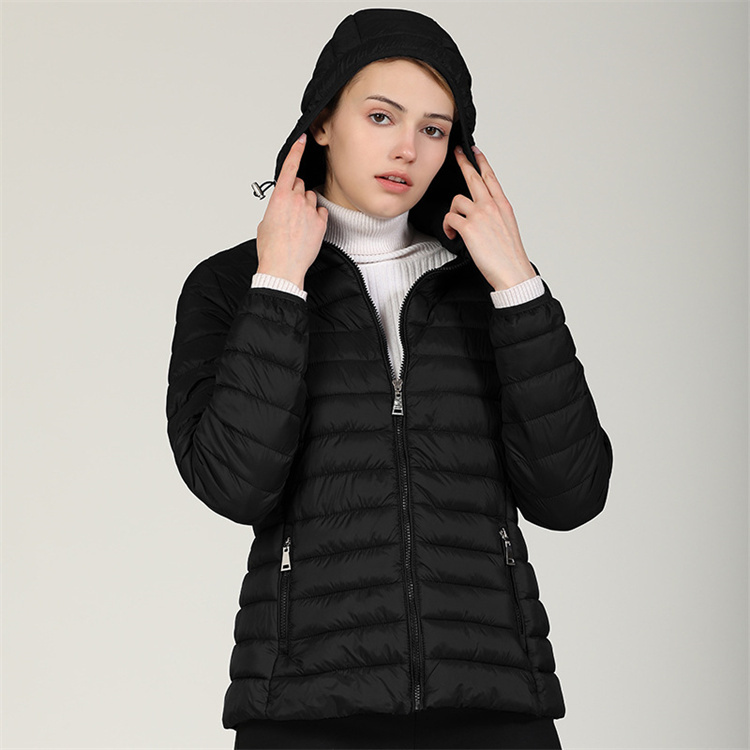 2024 Autumn New Style Fashion Womans Long Sleeve Thin  Full Zipper Jacket  Hooded Windproof  Warm Down Jacket