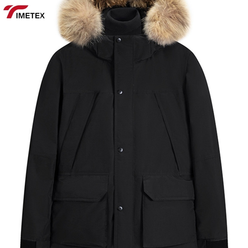 TIMETEX Custom Men's Workman's Jacket White Duck Thick Winter Protection Fur Collar Hood Windproof Waterproof Reversible