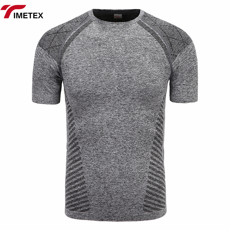 Quick-Drying Custom Men's Sports T-Shirt Summer Crewneck Striped Base Seamless Short-Sleeved Polyester Knitted Sports T-Shirt