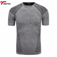 Quick-Drying Custom Men's Sports T-Shirt Summer Crewneck Striped Base Seamless Short-Sleeved Polyester Knitted Sports T-Shirt